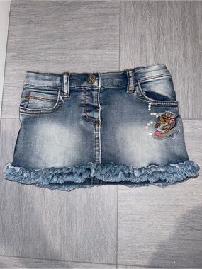 Monnalisa Girls Denim Skirt 12m FW18 Style 392705 2014 0062 Embroidered Mouse